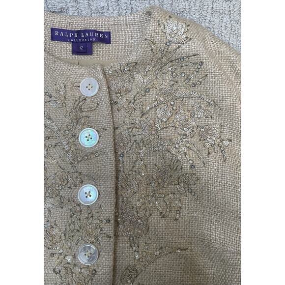 Ralph Lauren Purple Label Beige Silk Beaded Jacket 12 Button Front - Picture 15 of 15